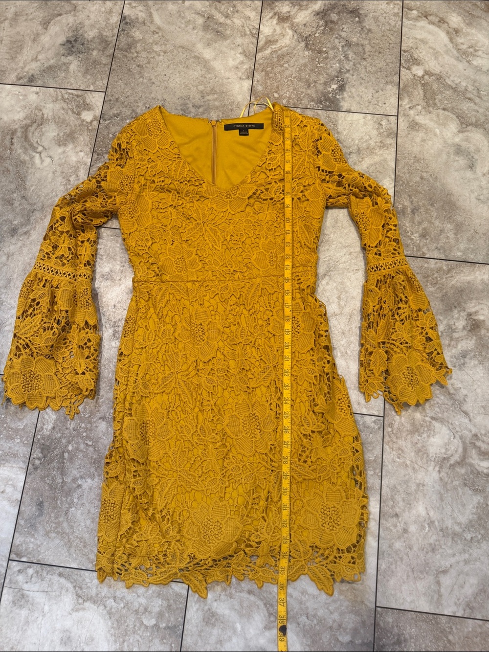 Cynthia Steffe Mustard Floral Lace Mini Dress - Picture 4 of 8